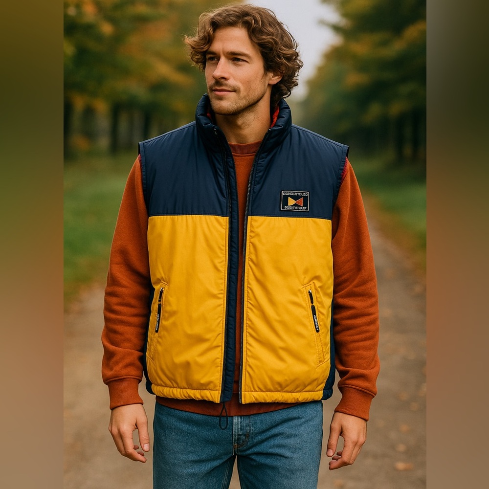 Vintage Reversible Puffer Vest Retro Colorblock & Plaid – Men’s M BH Polo Club